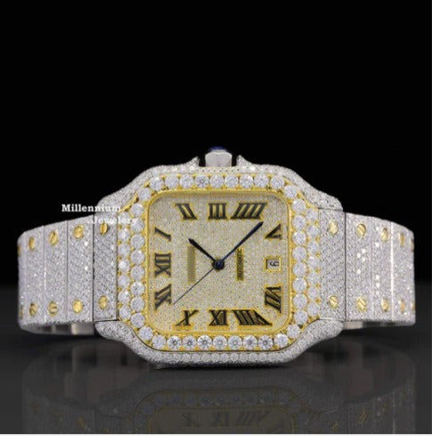 Elegant Moissanite Watch Iced Out Roman Number Automatic Watch