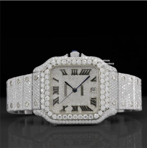 Elegant Moissanite Watch Iced Out Roman Number Automatic Watch