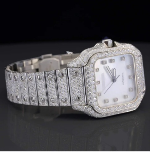 Amazing White Iced Out Moissanite Watch With Swiss Automatic Movement
