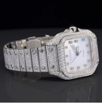 Amazing White Iced Out Moissanite Watch With Swiss Automatic Movement