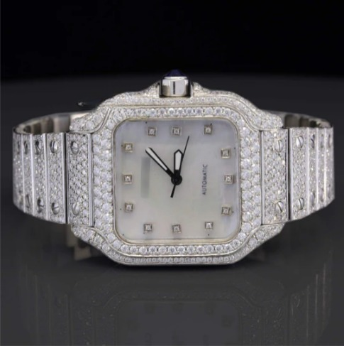 Amazing White Iced Out Moissanite Watch With Swiss Automatic Movement