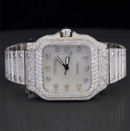 Amazing White Iced Out Moissanite Watch With Swiss Automatic Movement