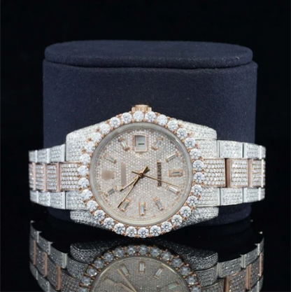 Fully Iced Out Swiss ETA Two Tone Moissanite Watch For Men