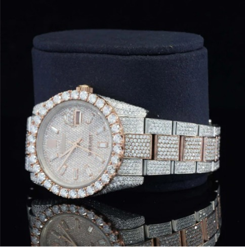 Fully Iced Out Swiss ETA Two Tone Moissanite Watch For Men