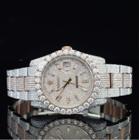 Fully Iced Out Swiss ETA Two Tone Moissanite Watch For Men