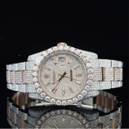 Fully Iced Out Swiss ETA Two Tone Moissanite Watch For Men