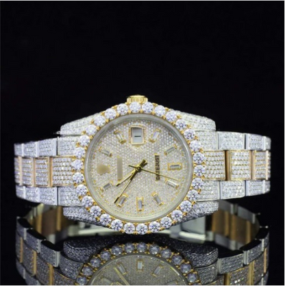 Fully Iced Out Swiss ETA Two Tone Moissanite Watch For Men