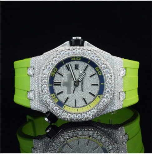 Moissanite Diamond Watch Iced Out Green Belt Automatic Wrist Watch