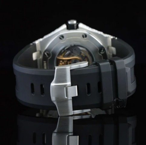 Awesome Two Tone Black Rubber Belt Moissanite Watch For Men