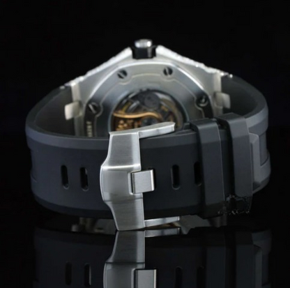 Awesome Two Tone Black Rubber Belt Moissanite Watch For Men