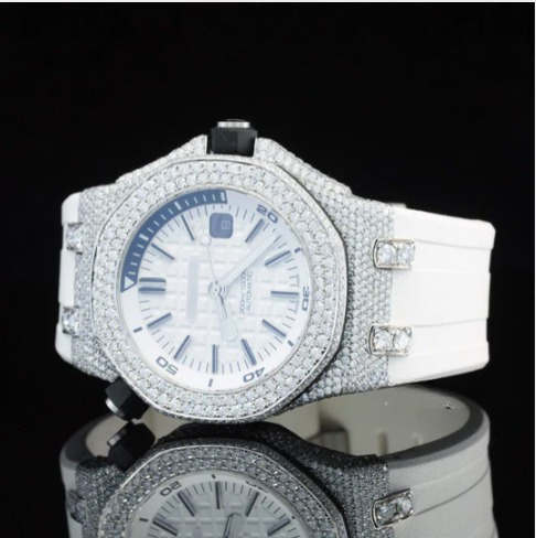 Moissanite Diamond Iced Out Fancy White Belt Automatic Watch For Men