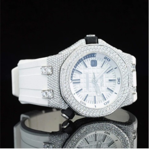 Moissanite Diamond Iced Out Fancy White Belt Automatic Watch For Men