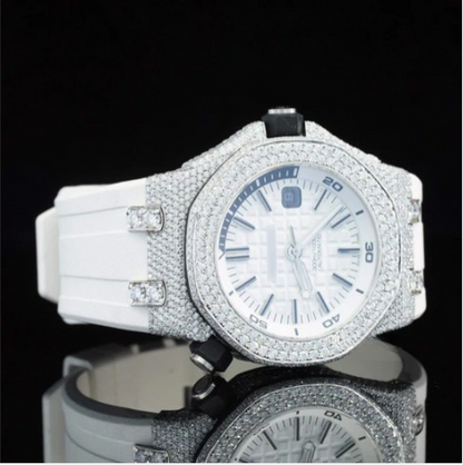 Moissanite Diamond Iced Out Fancy White Belt Automatic Watch For Men