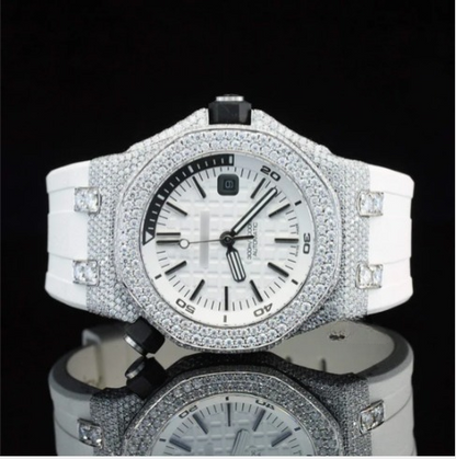 Moissanite Diamond Iced Out Fancy White Belt Automatic Watch For Men
