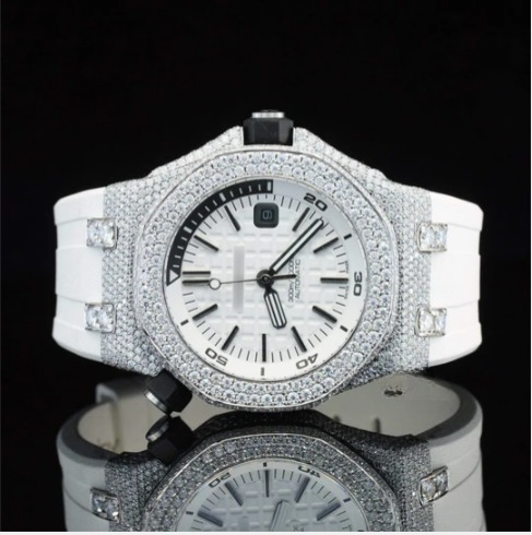 Moissanite Diamond Iced Out Fancy White Belt Automatic Watch For Men