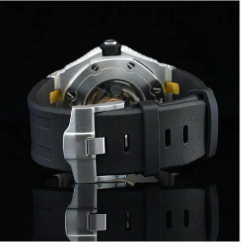Fabulous Moissanite Wrist Watch With Black Color Belt For Men