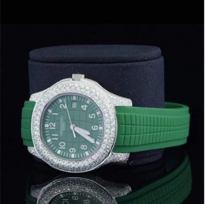 Iced Out Green Color Belt Automatic Moissanite Diamond Watch For Men