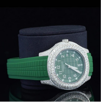 Iced Out Green Color Belt Automatic Moissanite Diamond Watch For Men