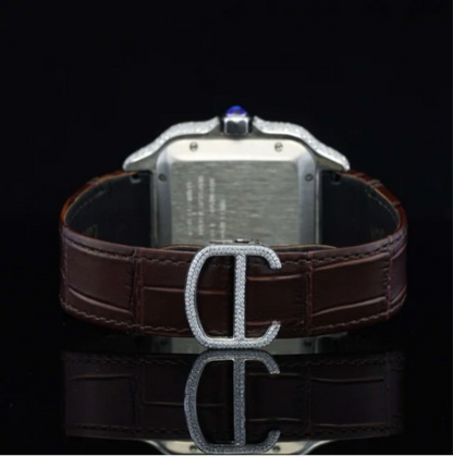 Amazing White Dial With Brown Leather Belt Moissanite Watch