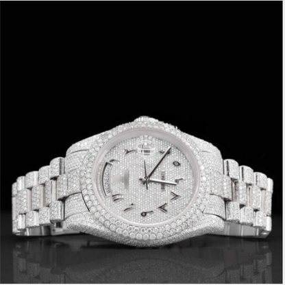 Exquisite Fully Moissanite Watch With Arabic Number Iced Out Automatic Watch
