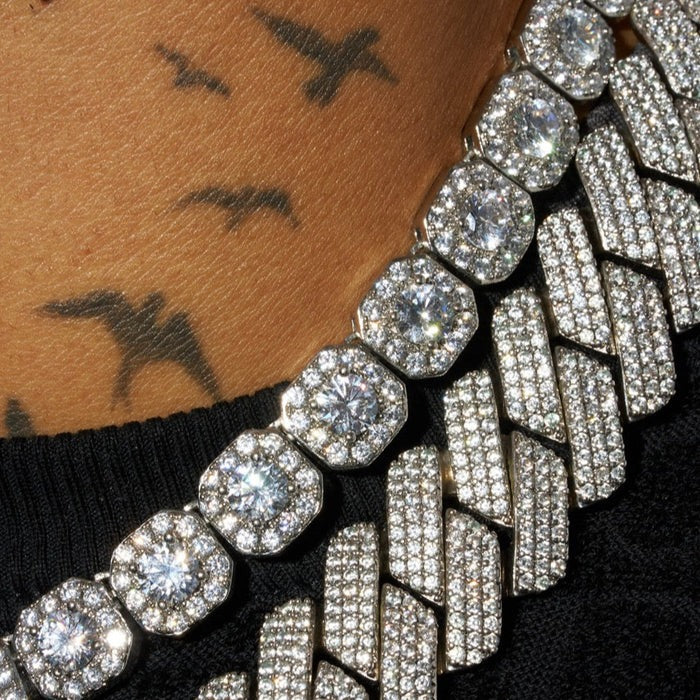 Classy jewels 20mm Monaco + 10mm Clustered Tennis Chain Bundle - White Gold