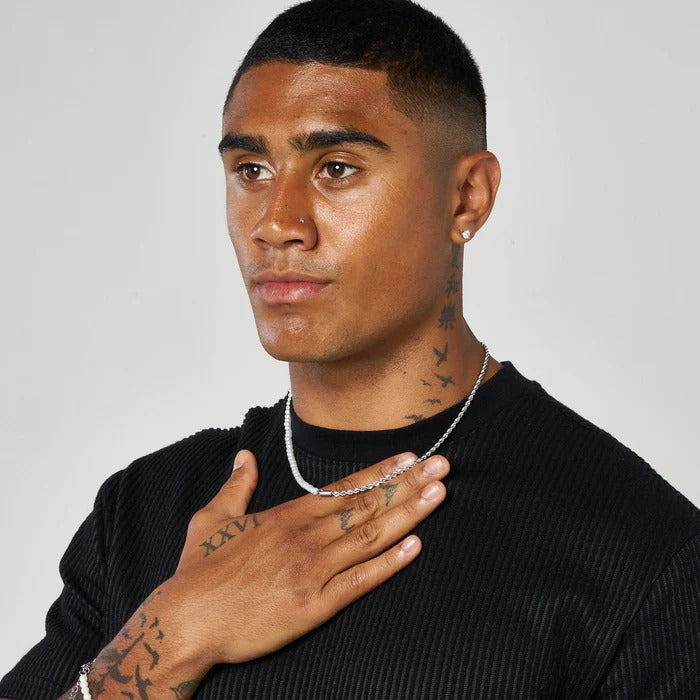 classy jewels 4mm Half Pearl &amp; Rope Necklace - White Gold