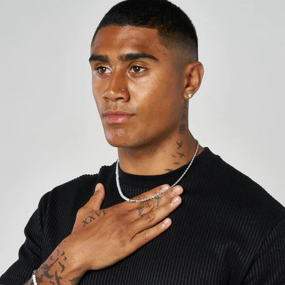 classy jewels 4mm Half Pearl &amp; Rope Necklace - White Gold