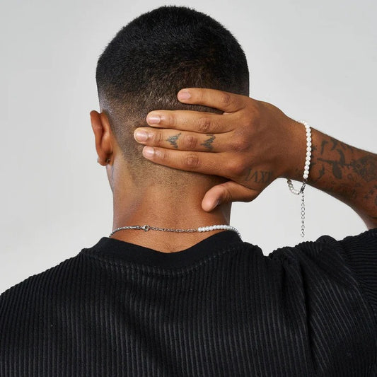 classy jewels 4mm Half Pearl &amp; Rope Necklace - White Gold