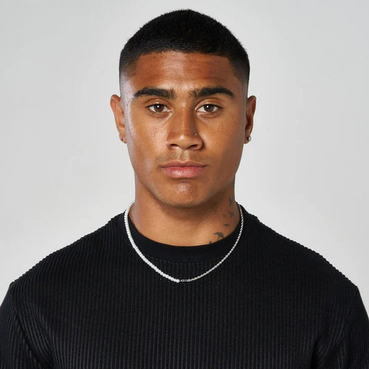 classy jewels 4mm Half Pearl &amp; Rope Necklace - White Gold