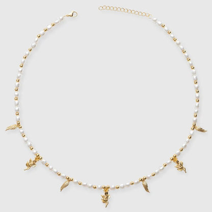 classy jewels Wings &amp; Roses Beaded Pearl Necklace - Gold